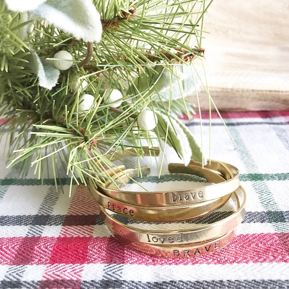 Gold Brass Stamped Cuff Bracelet (J2) - Picture 5 of 8